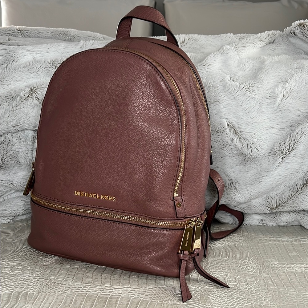 Michael Kors Rhea Dusty Pink Small Leather Backpack with Ample Storage